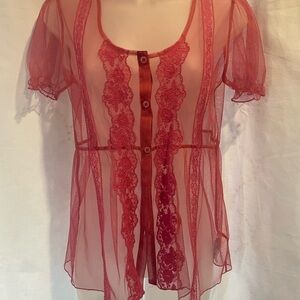 Pink Sheer Lace Button-Down Top